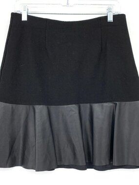 CABI Women's Black Flip Faux Leather Ruffled Hem A-line Skirt L NEW